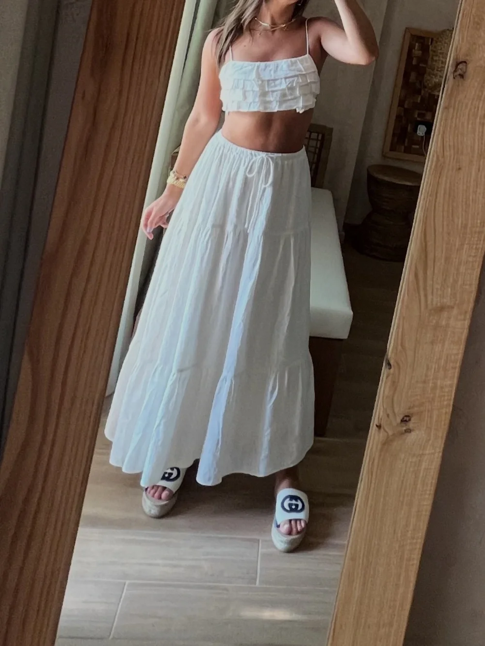Sabo Skirt White Tiered Maxi Skirt